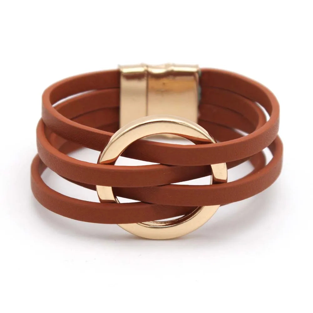 Leather Bracelets For Women 2024 Fashion Bracelets & Bangles Elegant Multilayer Wide Wrap Bracelet Female Jewelry Gift