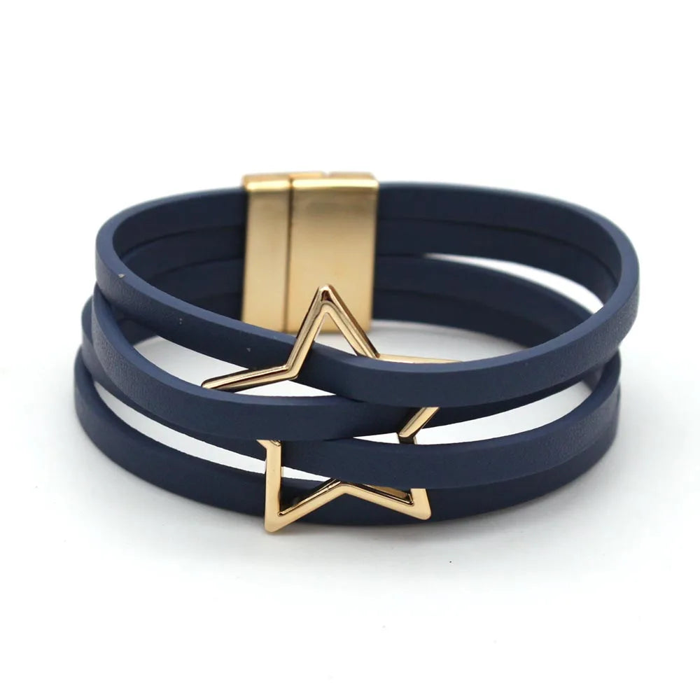 Leather Bracelets For Women 2024 Fashion Bracelets & Bangles Elegant Multilayer Wide Wrap Bracelet Female Jewelry Gift