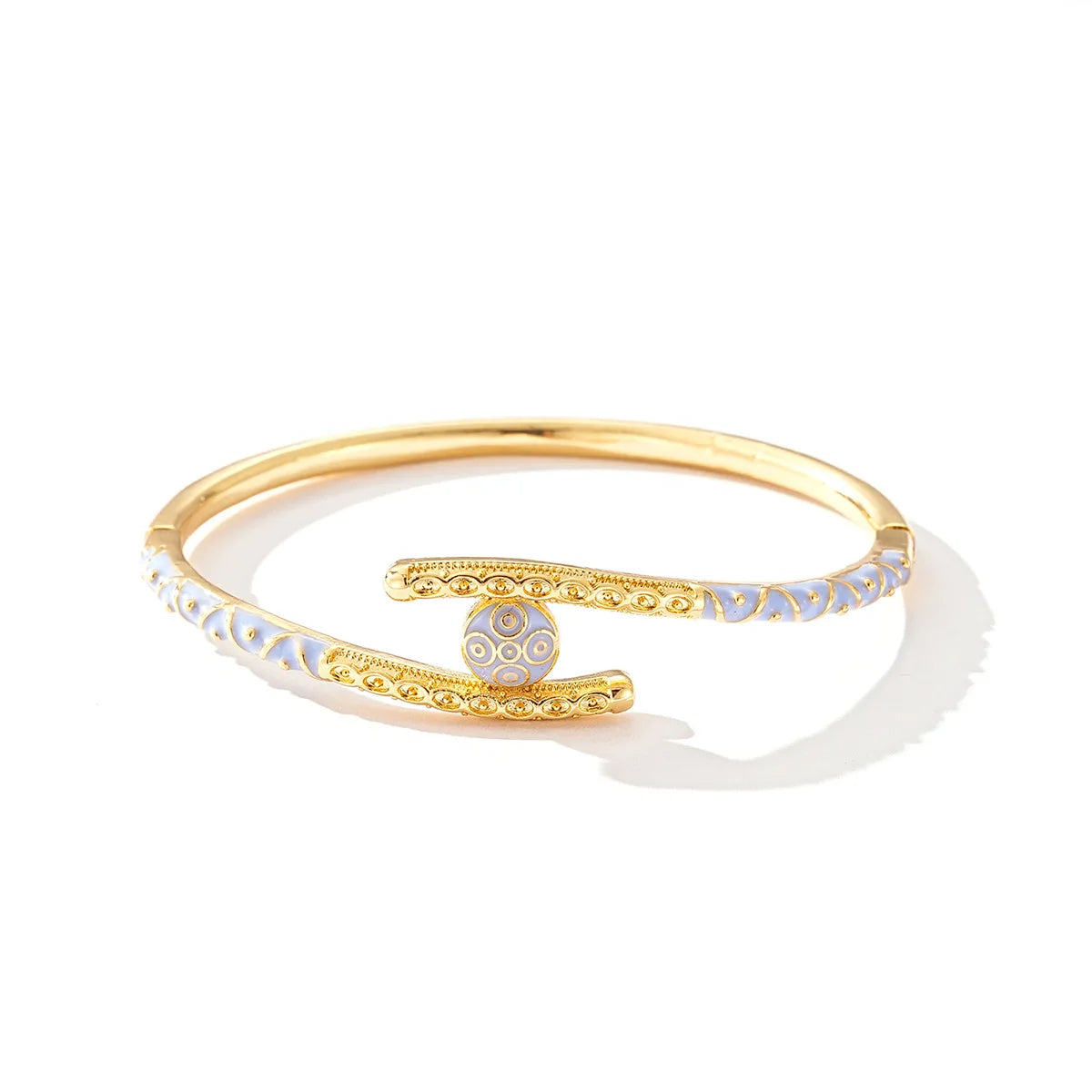 Ajojewel Golden Dubai Bride Jewelry Set Blue Enamel Bangle Ring Adjustable Bangles For Woman 2024
