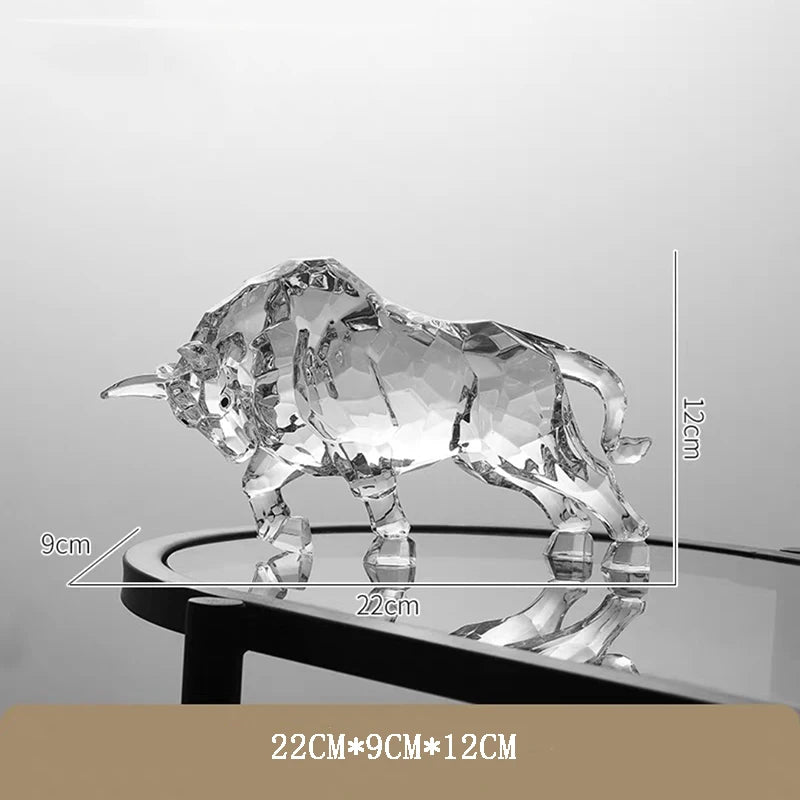 Room Decor Animal Ox Sculpture Ornaments Acrylic Crystal Crafts Statue Living Room Office Desktop Decoration Nordic Artwork Gift