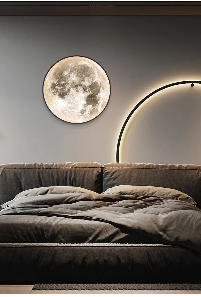 Modern 3D Moon Led Wall Lamp Living Room Background Light Home Decor Lamparas Bedroom Bedside Lighting Corridor Sconce Luminaire