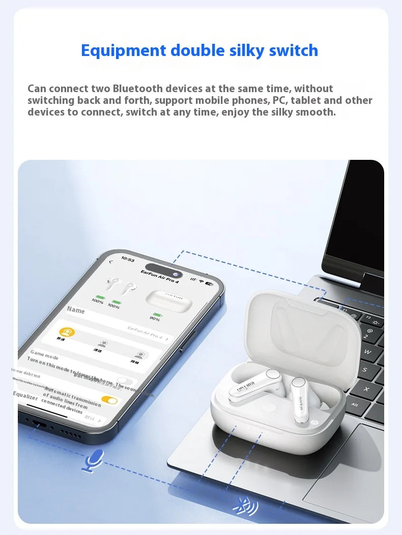 EarFun Air Pro 4 Wireless Earphone HI-FI Bluetooth5.4 Earphones Active Noise Reduction IPX5 Waterproof E-sports PC Gamer Earbuds
