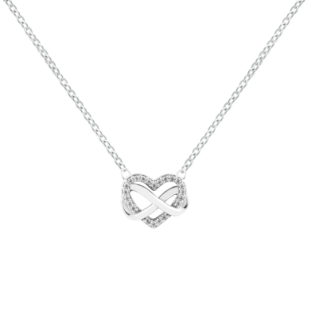 Sparkling Infinity Heart Collier Necklace Ketten Fashion S925 New Sterling Silver Collier Choker Jewelry Female Chain Necklaces