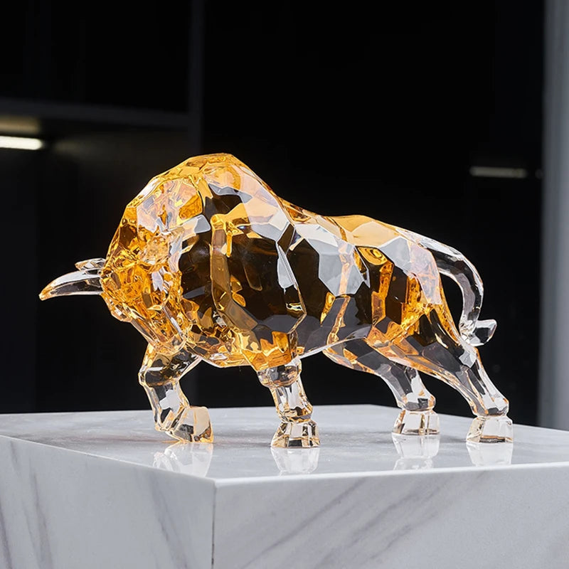 Room Decor Animal Ox Sculpture Ornaments Acrylic Crystal Crafts Statue Living Room Office Desktop Decoration Nordic Artwork Gift