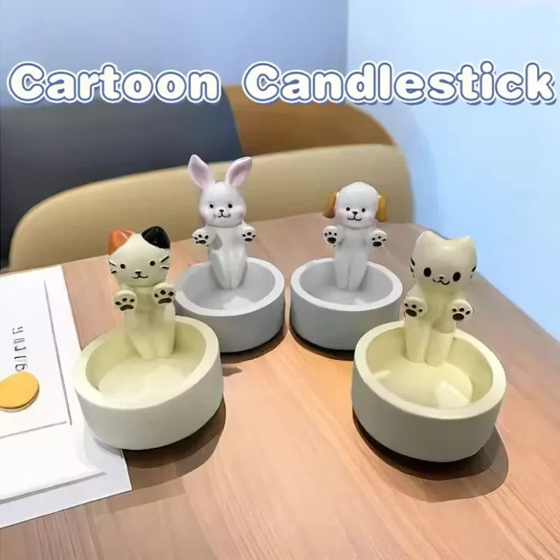 Cartoon Candle Holder Cat Dog Rabbit Desktop Decor Cute Candlestick Creative Gift for Home Aromatherapy Birthday Ornament
