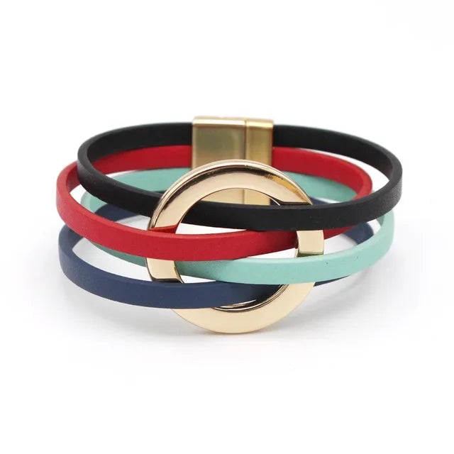Leather Bracelets For Women 2024 Fashion Bracelets & Bangles Elegant Multilayer Wide Wrap Bracelet Female Jewelry Gift