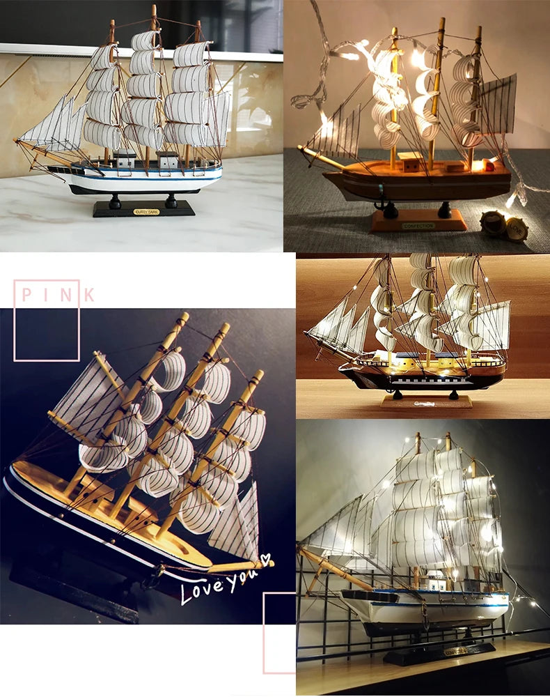 Wooden Sailboat Model home decor Mediterranean Style Home Decoration Accessories Creative Decoration Room Decor Birthday Gift