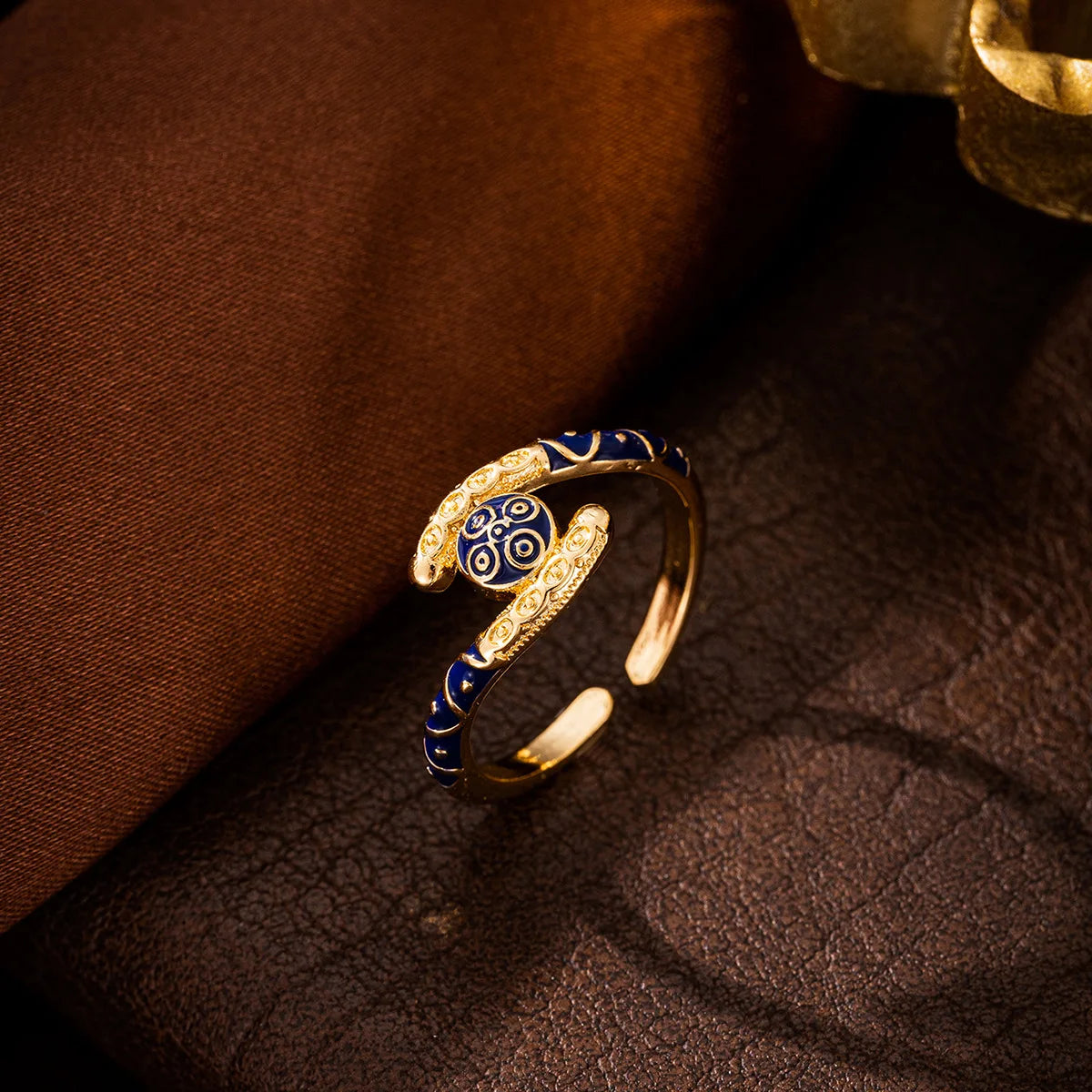 Ajojewel Golden Dubai Bride Jewelry Set Blue Enamel Bangle Ring Adjustable Bangles For Woman 2024