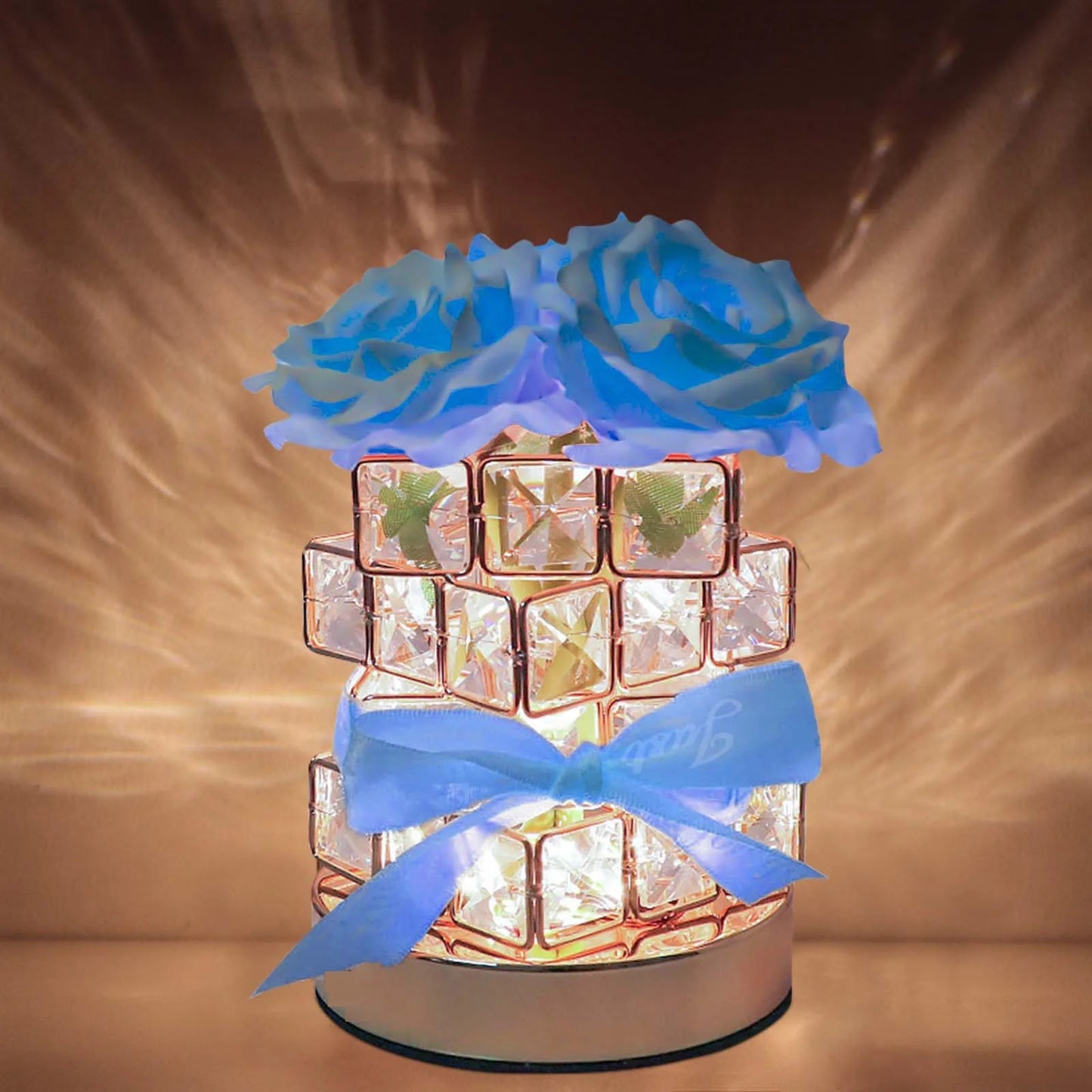 LED Crystal Rose Table Lamp 3 Colors Dimmable Magic Cube Rose Creative Atmosphere Lights Bedroom Bedside Decor Lighting Gift 
