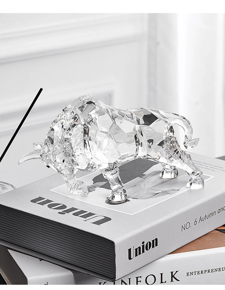 Room Decor Animal Ox Sculpture Ornaments Acrylic Crystal Crafts Statue Living Room Office Desktop Decoration Nordic Artwork Gift