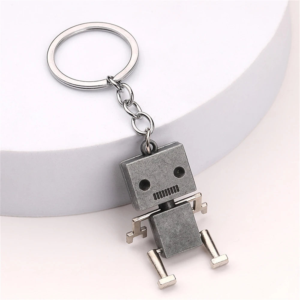 Vintage Mechanical Screw Robot Keychain Creative Movable Joint Steampunk Robot Car Key Holder For Men Backpack Pendants