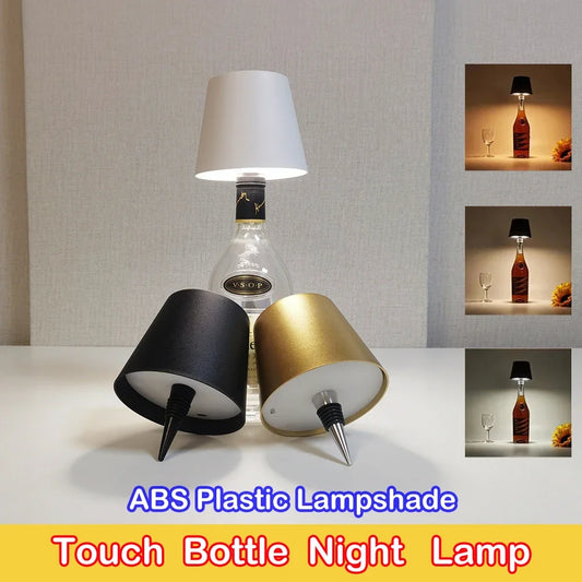 Lampe de table en forme de bouteille sans fil, commande tactile, 3 couleurs, gradation en continu, veilleuse adaptée au bar,
