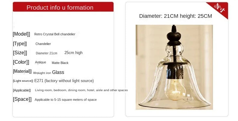 European American Style Pendant Lighting Creative Bell Hanging Lamp Room Decoration Restaurant Cafe Bar Kitchen Dining Light