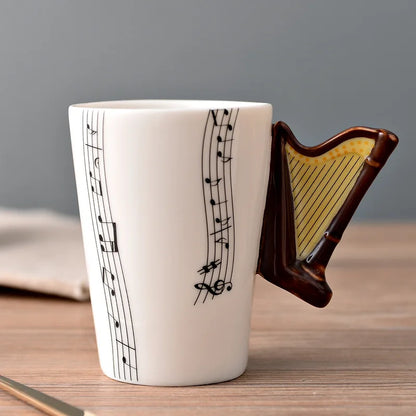 Novelty Violin Guitar Trumpet Clarinet Wooden Guitar Harp Piano Music Note Mug Coffee Tea Ceramic Mugs Drinkware Gift