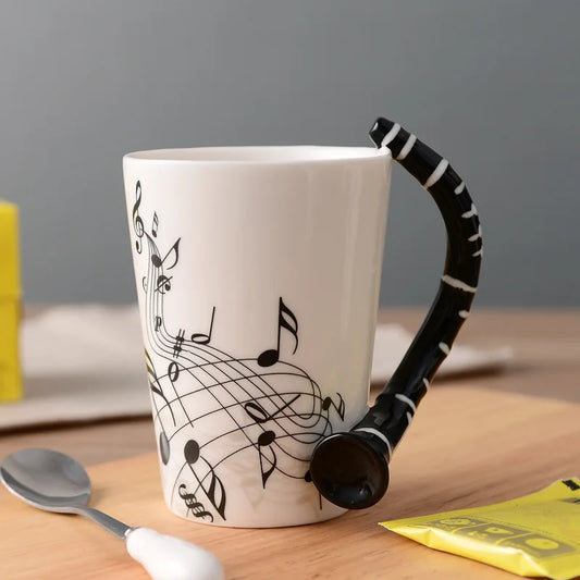 Novelty Violin Guitar Trumpet Clarinet Wooden Guitar Harp Piano Music Note Mug Coffee Tea Ceramic Mugs Drinkware Gift