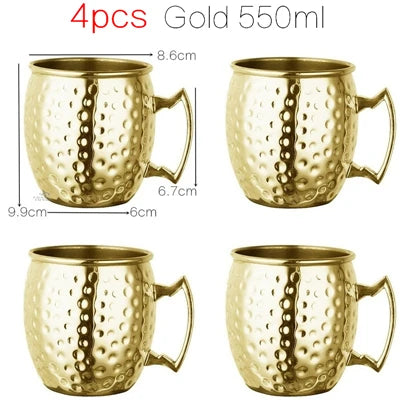 4pcs 550ml Hammered Copper Plated Moscow Mule Mug Cocktail Beer Coffee Cup Drinkware Tazas