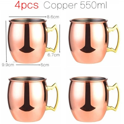 4pcs 550ml Hammered Copper Plated Moscow Mule Mug Cocktail Beer Coffee Cup Drinkware Tazas