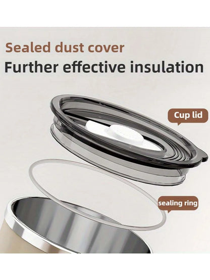 Stainless steel mug with lid, large-capacity office cup, brewed drinking cup, household coffee cup for men and women.