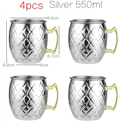 4pcs 550ml Hammered Copper Plated Moscow Mule Mug Cocktail Beer Coffee Cup Drinkware Tazas