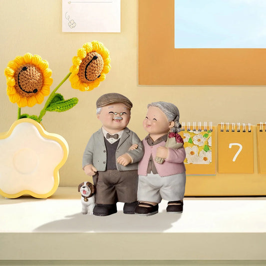 Cute Mini Grandpa Grandma Walking Decoration Desktop Ornament Suitable As An Unforgettable Wedding Anniversary Gift
