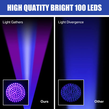 UV Flashlight 100LEDs LGUIY UV Light Torch Lamp 395nm Ultraviolet Blacklight Pet Dog Cat Bug Detector with UV Protection Glasses