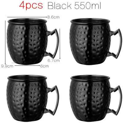 4pcs 550ml Hammered Copper Plated Moscow Mule Mug Cocktail Beer Coffee Cup Drinkware Tazas