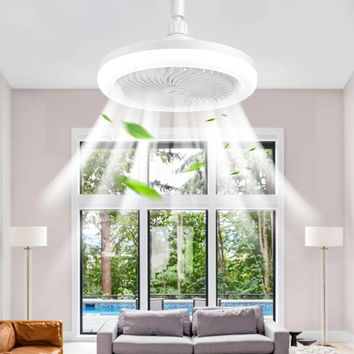 Modern Indoor 30W Ceiling Fan Lamp 360°Rotating with Remote Control E27 Living Room Bedroom Lighting LED Decorative Lights 2in1