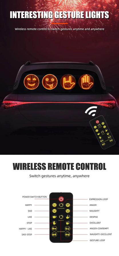 Funny LED Expression Gesture Atmospere Lamp With Remote Control Multi-function Display Car Rear Windshield Ambient Mood Light