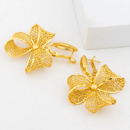 Dubai Jewelry Set for Women 18k Gold Color Bow Tie Pendant Italian African Design Luxury Necklace Earrings Arab Bridal Jewelry
