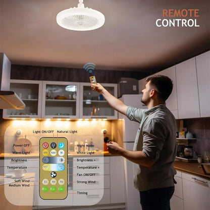 Modern Indoor 30W Ceiling Fan Lamp 360°Rotating with Remote Control E27 Living Room Bedroom Lighting LED Decorative Lights 2in1