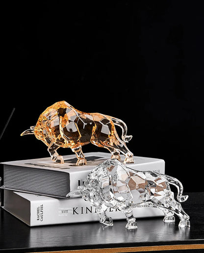 Room Decor Animal Ox Sculpture Ornaments Acrylic Crystal Crafts Statue Living Room Office Desktop Decoration Nordic Artwork Gift
