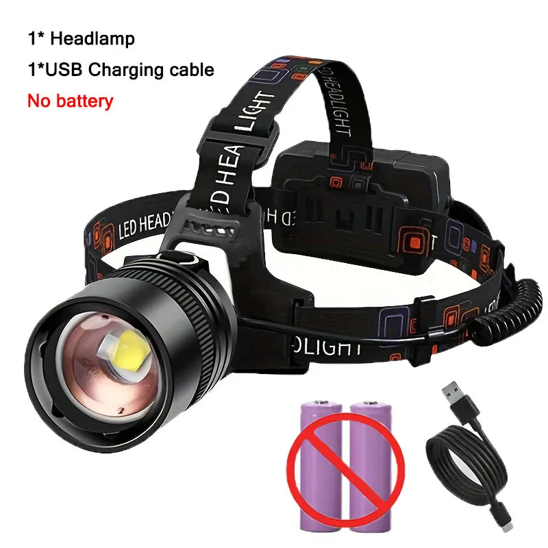Powerful LED Headlamp Aluminium Alloy Headlight Led Head High Lumen Rechargeable Led Headlamp Camping Searching Hunting Fishing