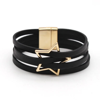 Leather Bracelets For Women 2024 Fashion Bracelets & Bangles Elegant Multilayer Wide Wrap Bracelet Female Jewelry Gift