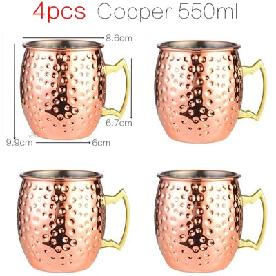 4pcs 550ml Hammered Copper Plated Moscow Mule Mug Cocktail Beer Coffee Cup Drinkware Tazas