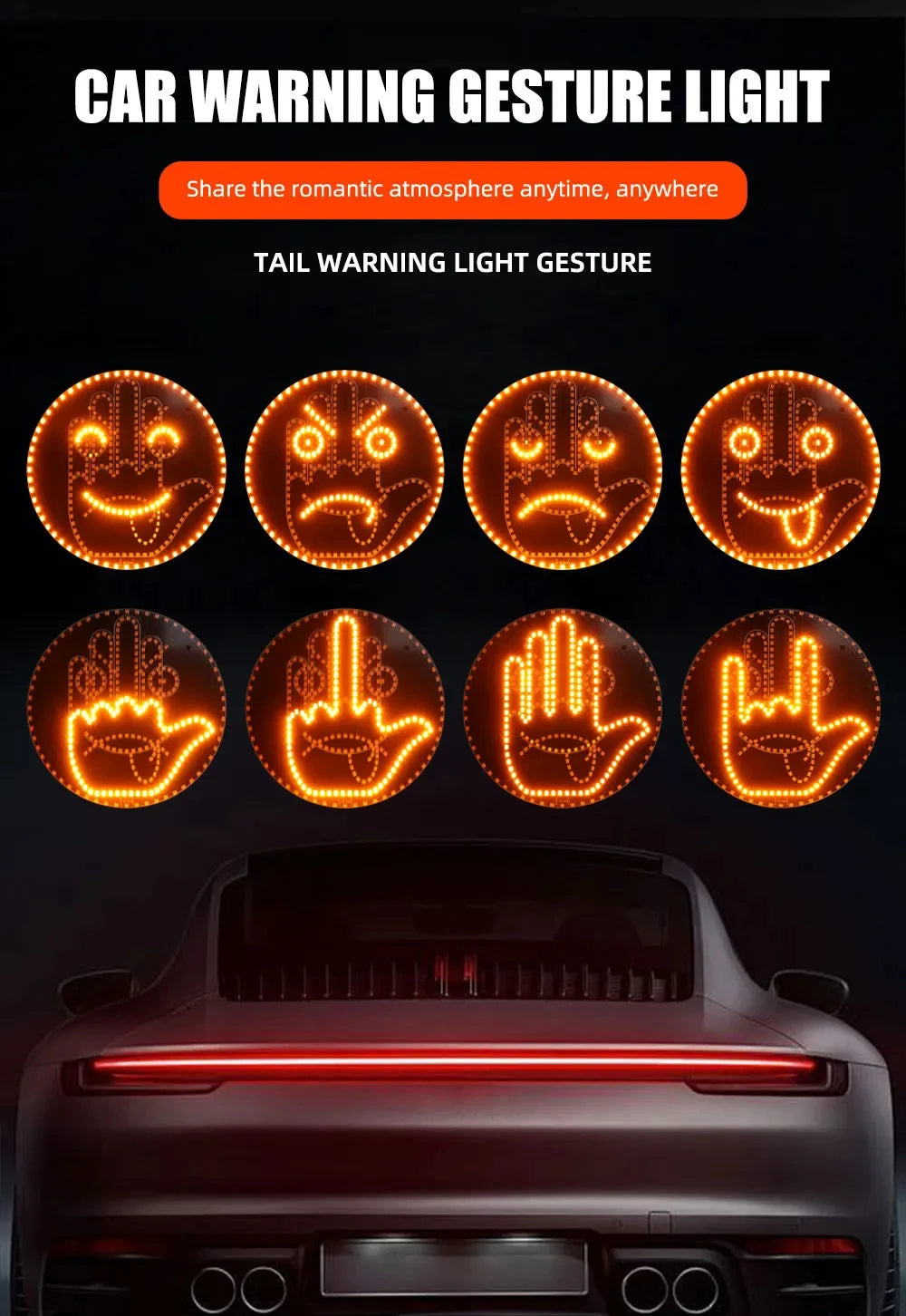 Funny LED Expression Gesture Atmospere Lamp With Remote Control Multi-function Display Car Rear Windshield Ambient Mood Light
