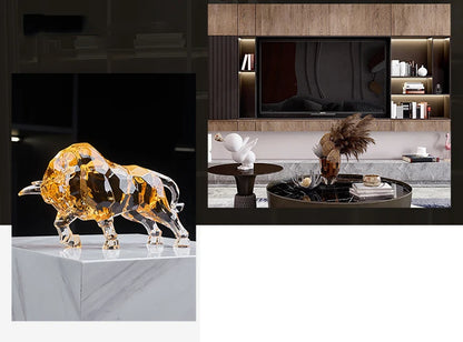 Room Decor Animal Ox Sculpture Ornaments Acrylic Crystal Crafts Statue Living Room Office Desktop Decoration Nordic Artwork Gift