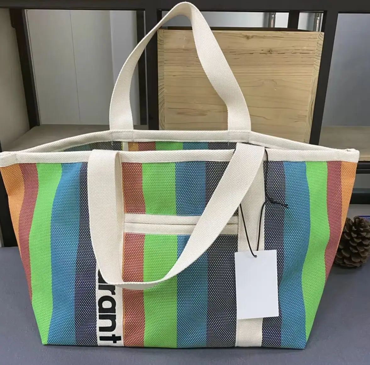 Sac tissé arc-en-ciel à la mode, sac de shopping décontracté, sac à main
