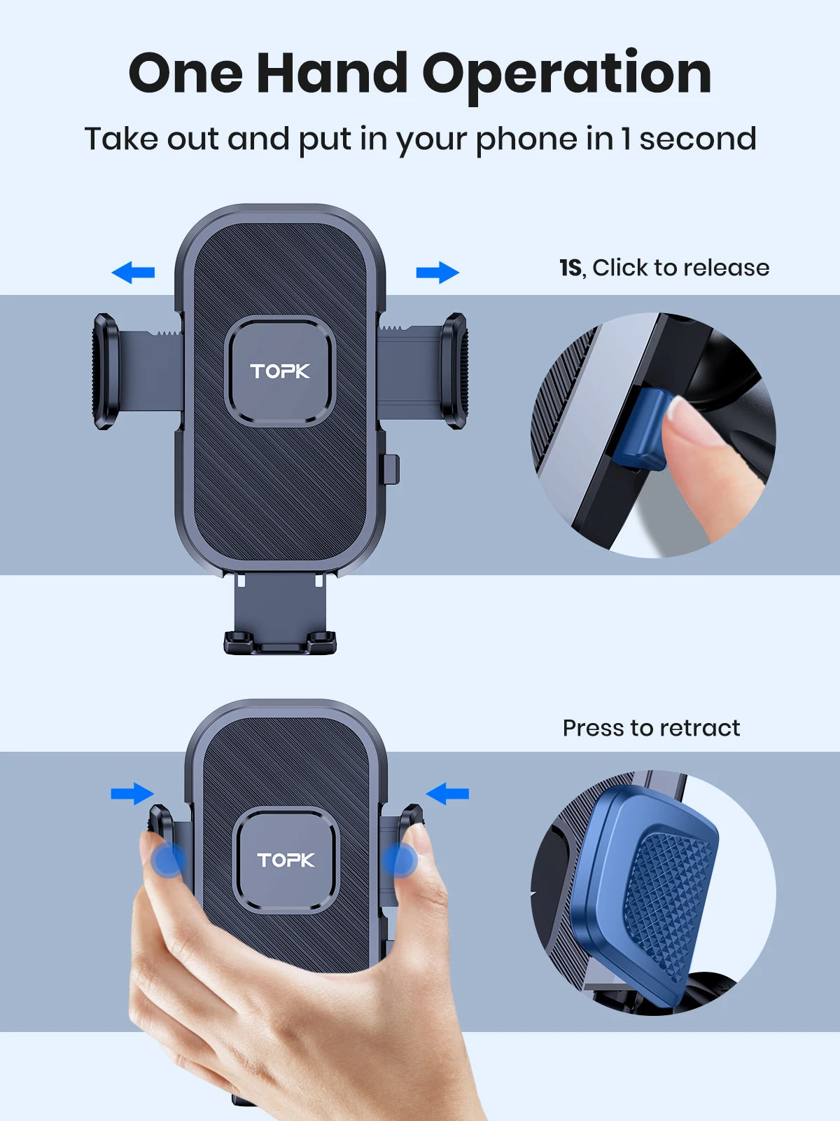 TOPK Car Phone Holder Air Vent Car Mount [Big Phone & Thick Cases] Hands Free Cell Phone Automobile Clamp Cradles for All Phones