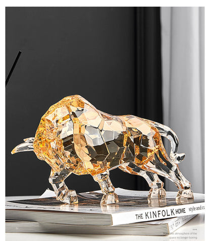 Room Decor Animal Ox Sculpture Ornaments Acrylic Crystal Crafts Statue Living Room Office Desktop Decoration Nordic Artwork Gift