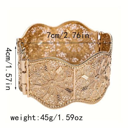 Algerian Jewelry Women Bangle Cuff Bracelets Flower Shape Hollow Bohemia Ethnic Wedding Bijoux Armlet Hand Jewelry
