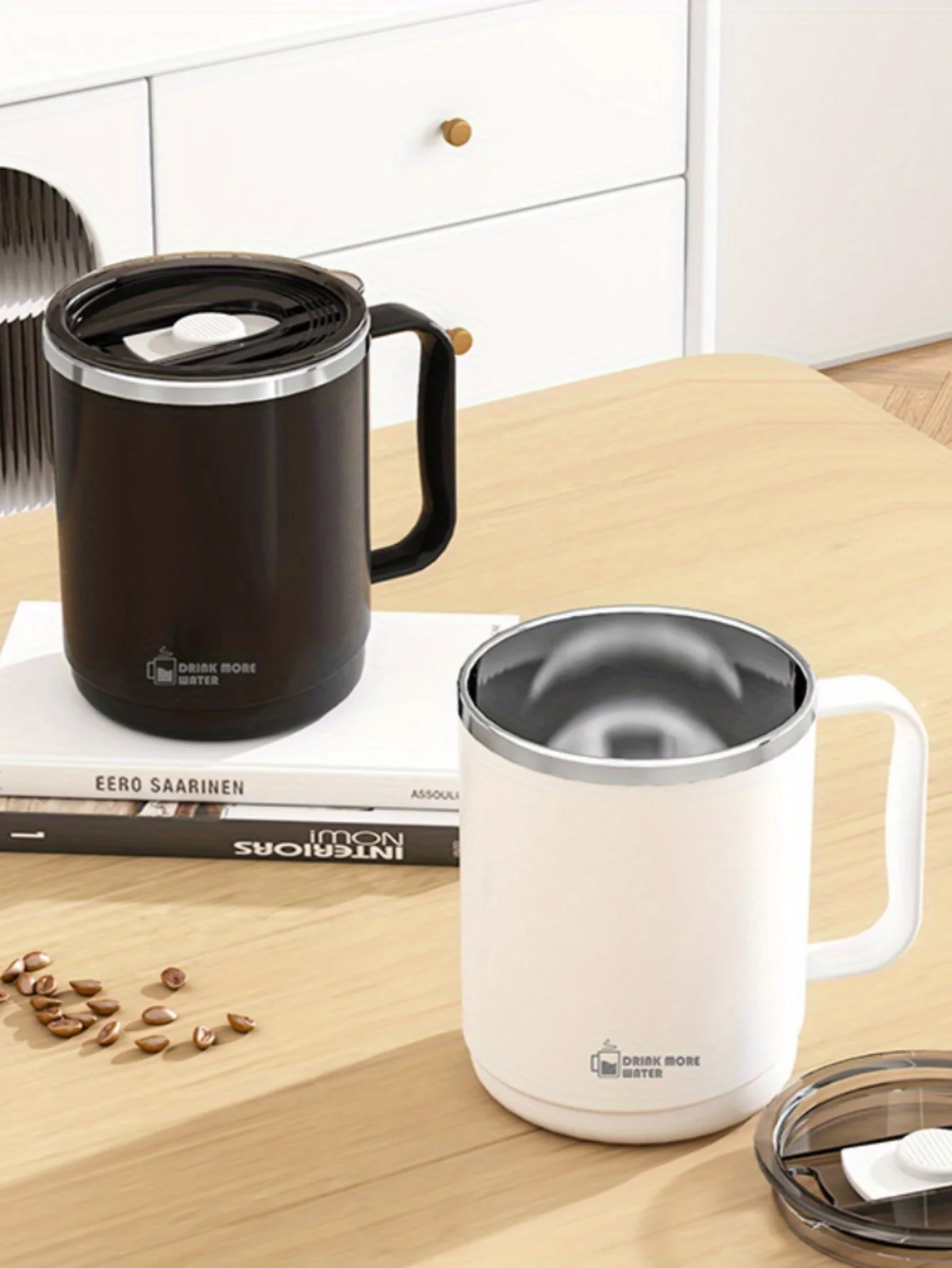 Stainless steel mug with lid, large-capacity office cup, brewed drinking cup, household coffee cup for men and women.