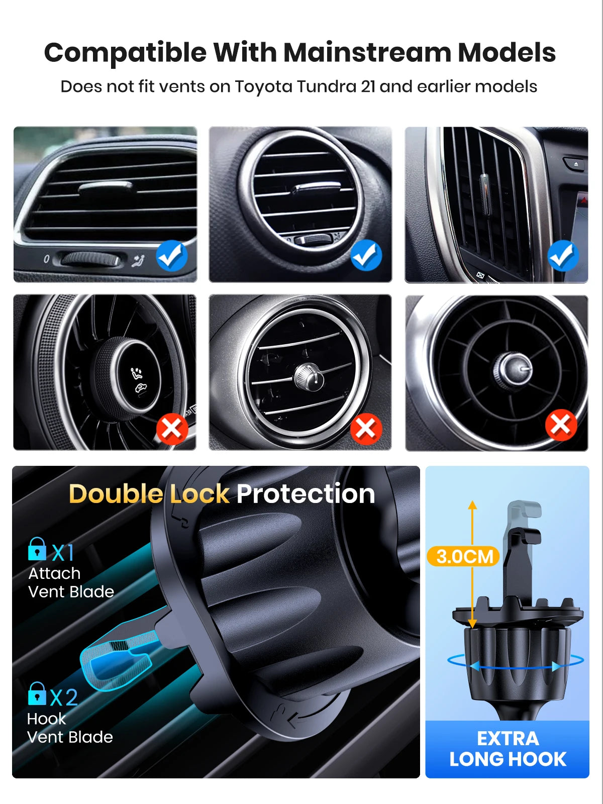 TOPK Car Phone Holder Air Vent Car Mount [Big Phone & Thick Cases] Hands Free Cell Phone Automobile Clamp Cradles for All Phones