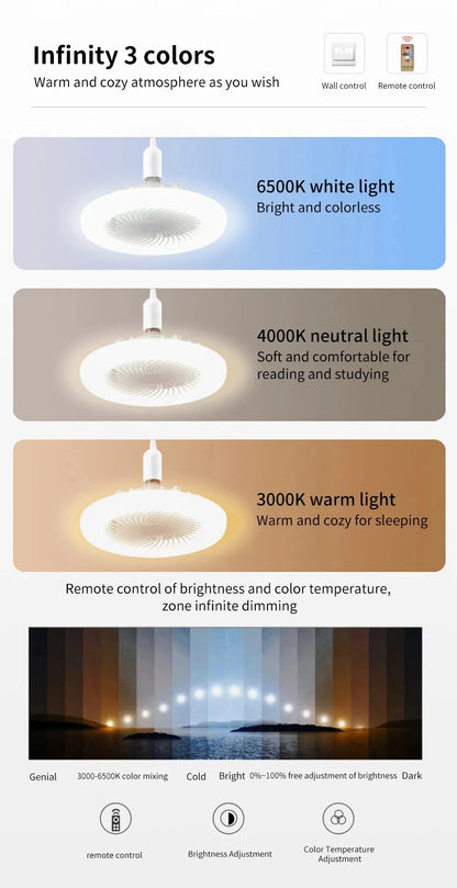 Modern Indoor 30W Ceiling Fan Lamp 360°Rotating with Remote Control E27 Living Room Bedroom Lighting LED Decorative Lights 2in1