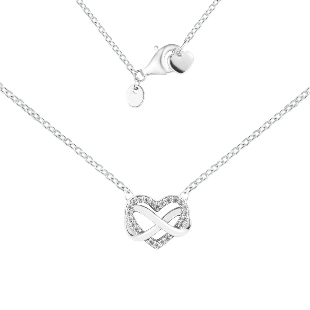 Sparkling Infinity Heart Collier Necklace Ketten Fashion S925 New Sterling Silver Collier Choker Jewelry Female Chain Necklaces
