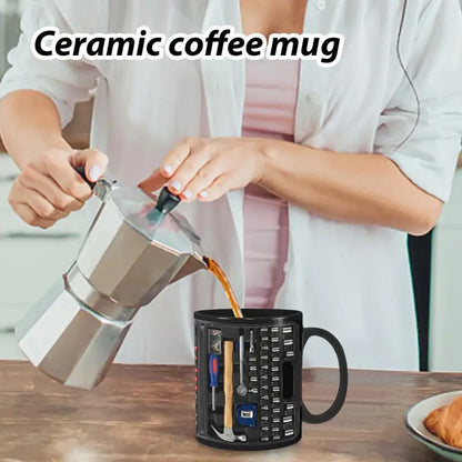 Mechanic Black Mug Black Ceramic Coffee Cup For Mechanics Large Toolbox Coffee Cup Tea Mug For Water Whiskey Soup Juice Wine