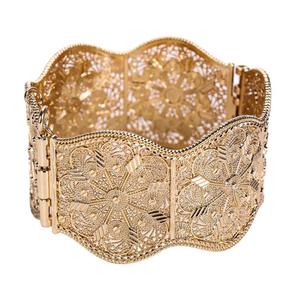 Algerian Jewelry Women Bangle Cuff Bracelets Flower Shape Hollow Bohemia Ethnic Wedding Bijoux Armlet Hand Jewelry