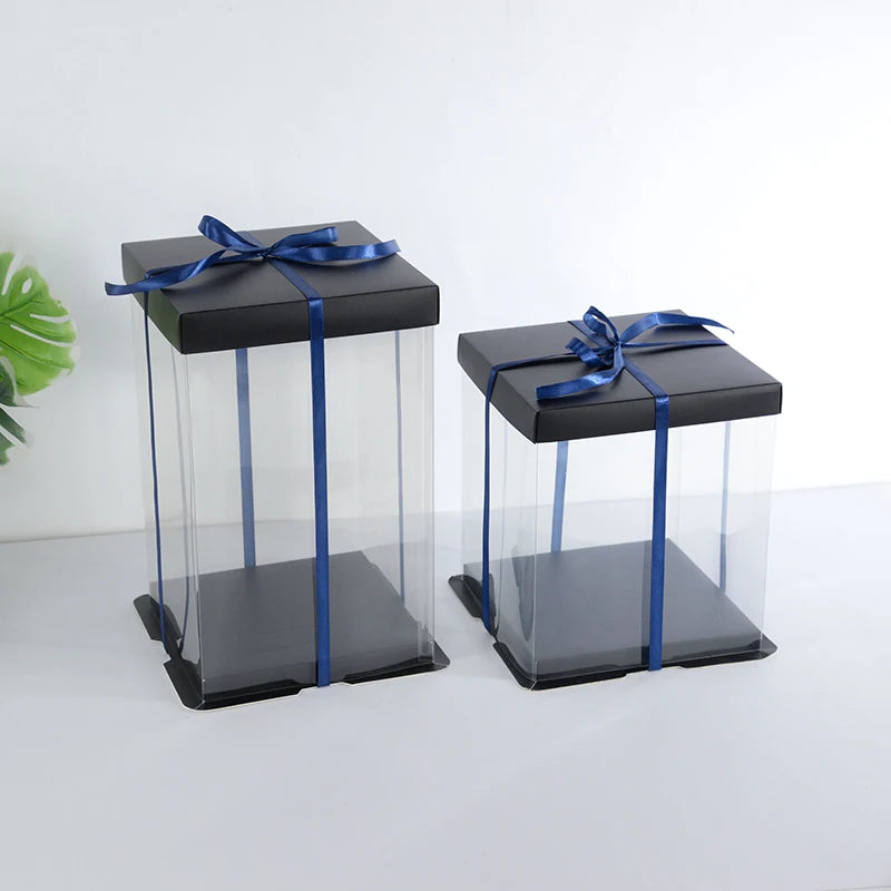 Clear Gift Box PVC Transparent Rose Flower Bear Gift Cake Package Box Wedding Birthday Christmas Present Dessert Decoration Case