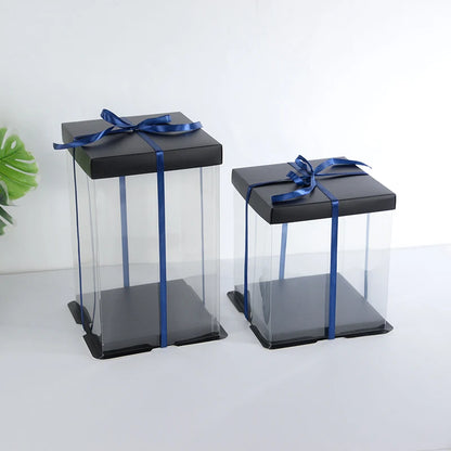 Clear Gift Box PVC Transparent Rose Flower Bear Gift Cake Package Box Wedding Birthday Christmas Present Dessert Decoration Case