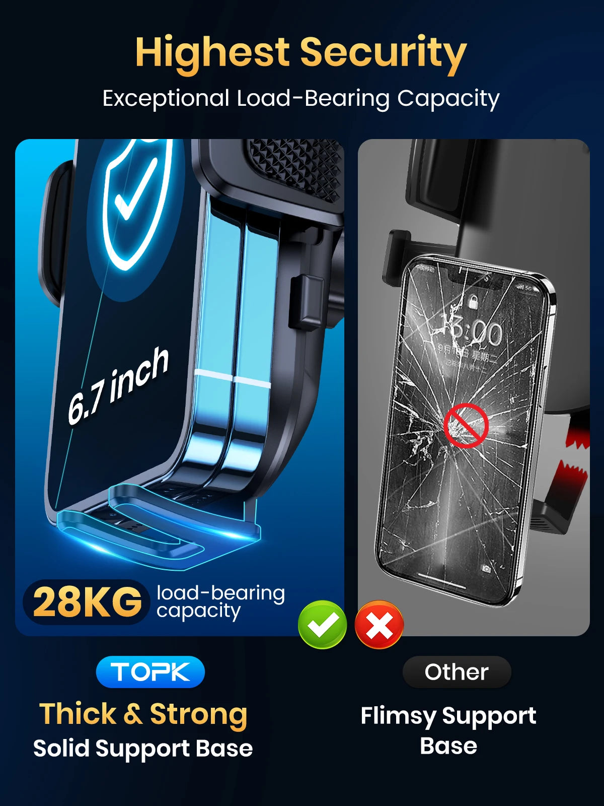 TOPK Car Phone Holder Air Vent Car Mount [Big Phone & Thick Cases] Hands Free Cell Phone Automobile Clamp Cradles for All Phones