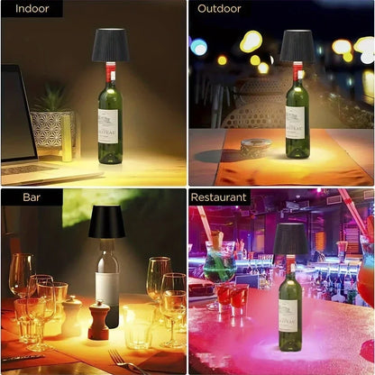 Lampe de table en forme de bouteille sans fil, commande tactile, 3 couleurs, gradation en continu, veilleuse adaptée au bar,